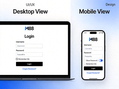 Perbandingan tampilan halaman login M88 pada desktop dan perangkat mobile